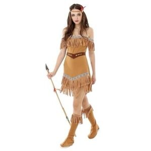 NEW Hide Huntress Native American Adult Costume S Dress Belt Headpiece Halloween